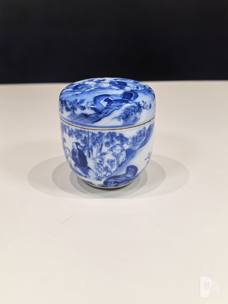 清中晚期 青花“卢仝清玩”烹茶图小茶叶罐 - 图4
